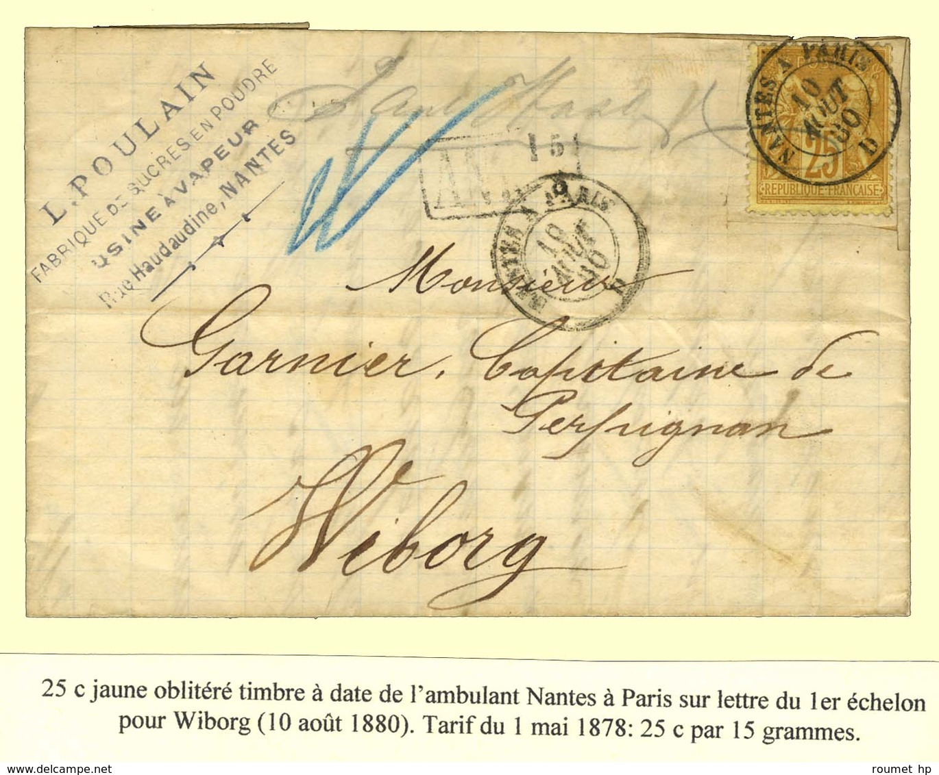 Càd NANTES A PARIS / N° 92 Sur Lettre Pour Wiborg (Finlande). 1880. - TB / SUP. - 1876-1878 Sage (Tipo I)