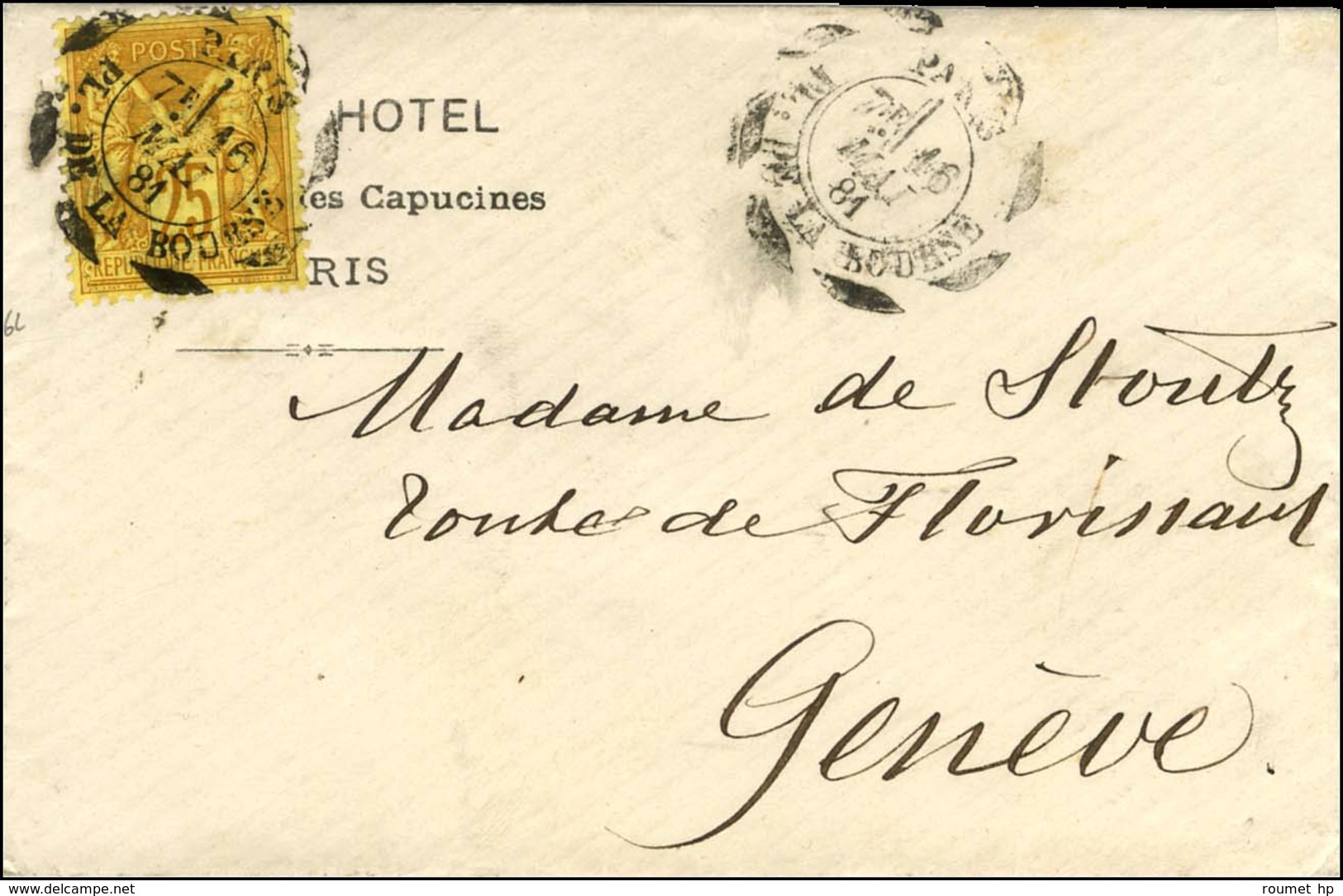 Càd D'essai PARIS / PL. DE LA BOURSE Type 6 / N° 92 Sur Lettre Pour Genève. 1881. - TB / SUP. - 1876-1878 Sage (Type I)