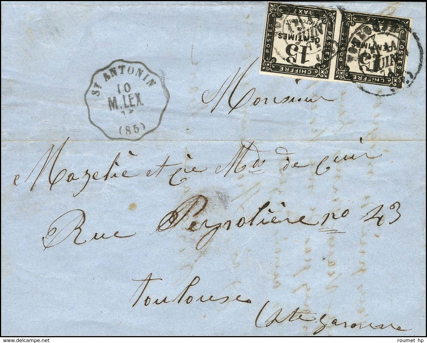 Càd T 17 TOULOUSE (30) / Timbre-taxe N° 4 (paire) + Conv. Stat. ST ANTONIN (85). Combinaison Exceptionnelle. 1871. - TB. - 1859-1959 Covers & Documents