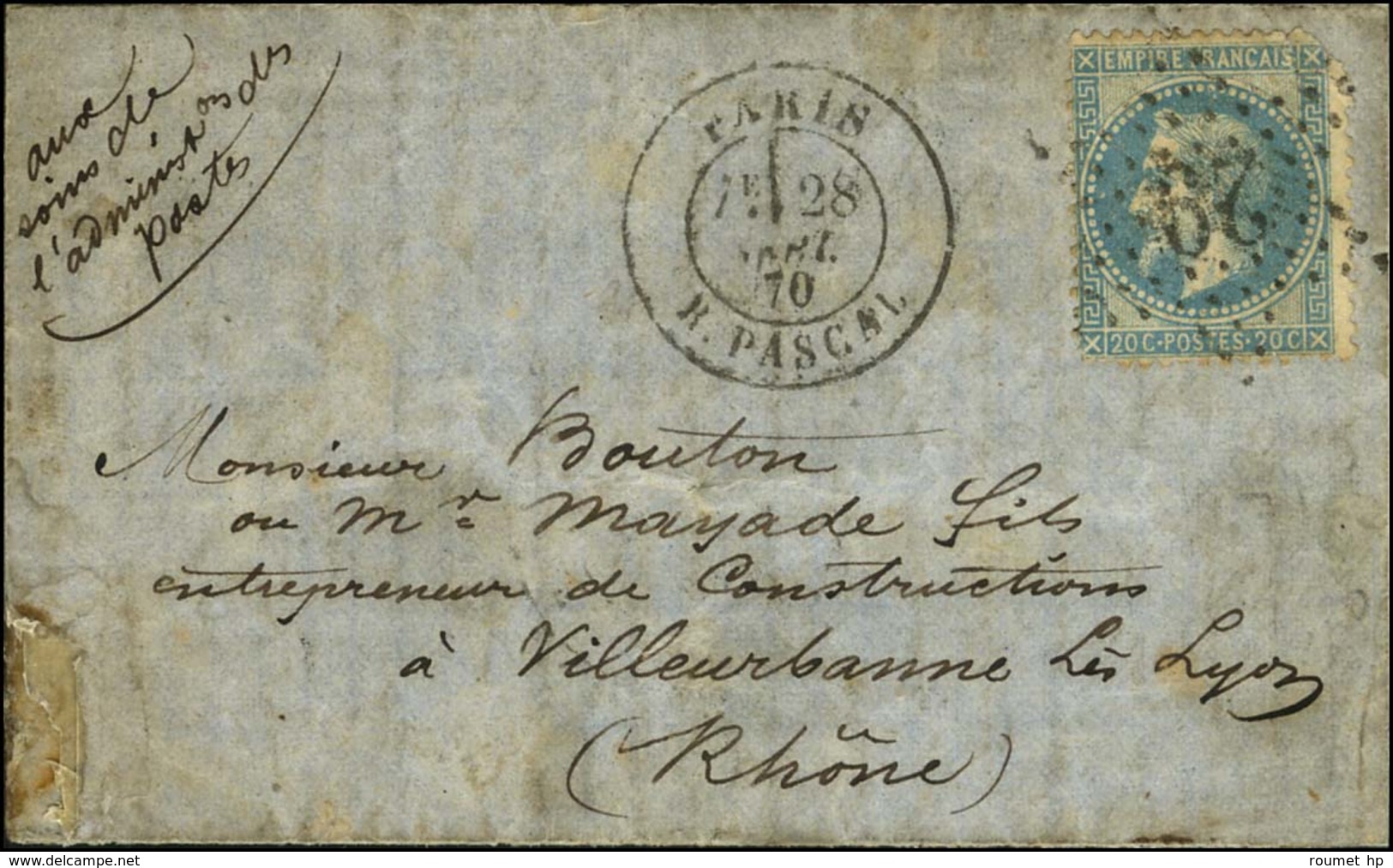 Etoile 29 / N° 29 Def Càd PARIS / R. PASCAL (rare) Sur Lettre Pour Villeurbanne, Au Verso Càd D'arrivée 17 OCT. 70, Au R - War 1870