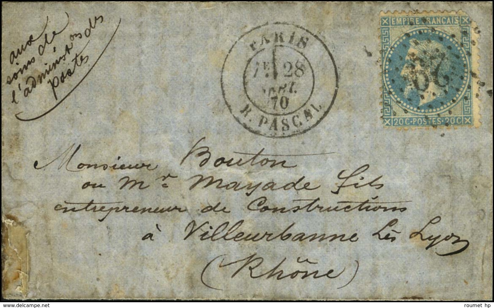 Etoile 29 / N° 29 Def Càd PARIS / R. PASCAL (rare) Sur Lettre Pour Villeurbanne, Au Verso Càd D'arrivée 17 OCT. 70, Au R - Guerre De 1870