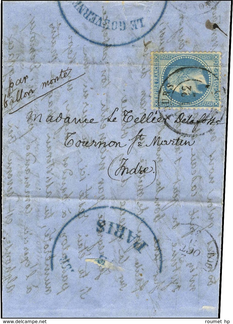 Lettre Avec Texte Daté De Paris Le 18 Octobre à Midi Pour Tournon St Martin. Càd TOURS (36) 22 OCT. 70 / N° 29 (léger Pl - Guerra Del 1870