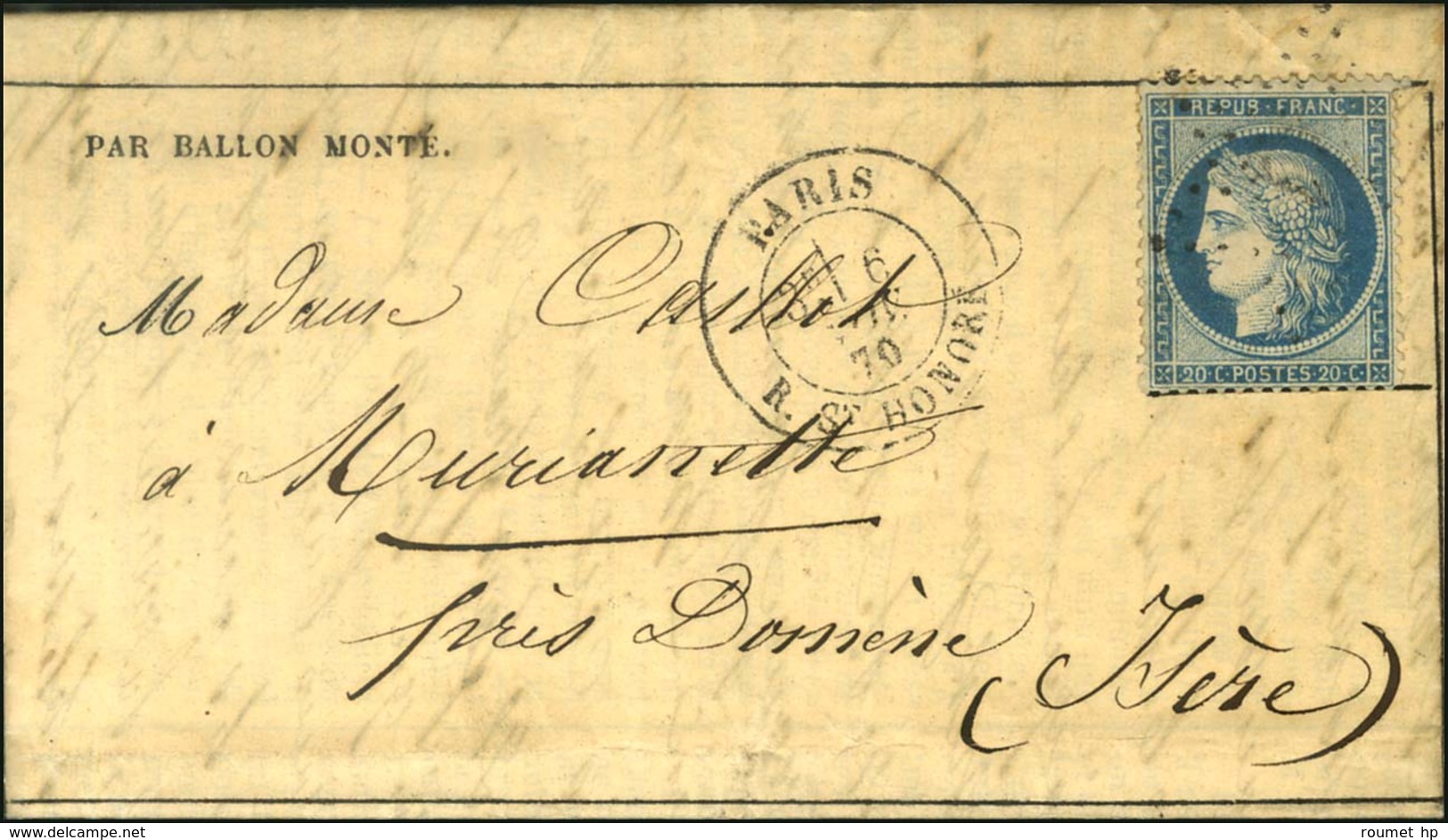 Etoile 11 / N° 37 Càd PARIS / R. ST HONORE 6 NOV. 70 Sur Gazette Des Absents N° 5 Pour Murianette Près Domène (Isère). A - Guerre De 1870