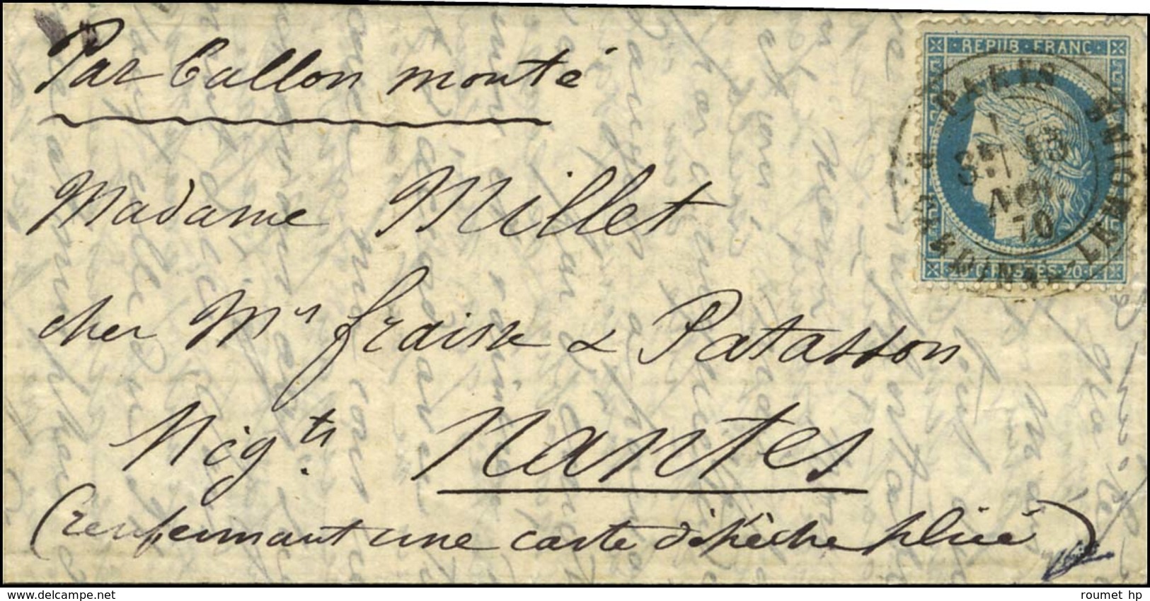 Càd PARIS / R. CARDINAL-LEMOINE 15 NOV. 70 / N° 37 Sur Lettre Pour Nantes Sans Càd D'arrivée, Au Recto Rare Mention Manu - Krieg 1870