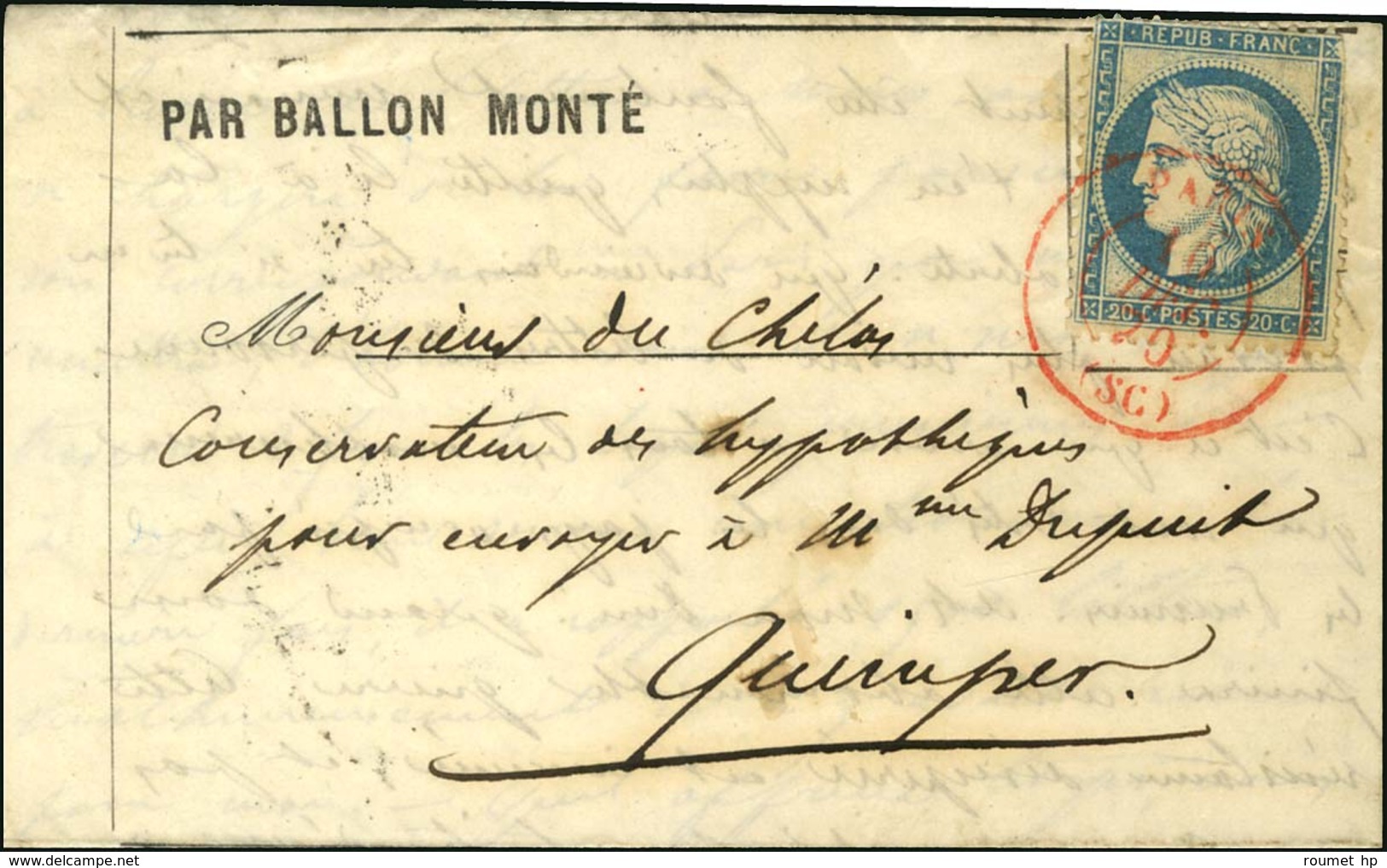 Càd Rouge PARIS SC 10 DEC. 70 / N° 37 (def) Sur Lettre PAR BALLON MONTE Pour Quimper. Au Verso, Càd D'arrivée 20 DEC. 70 - Krieg 1870