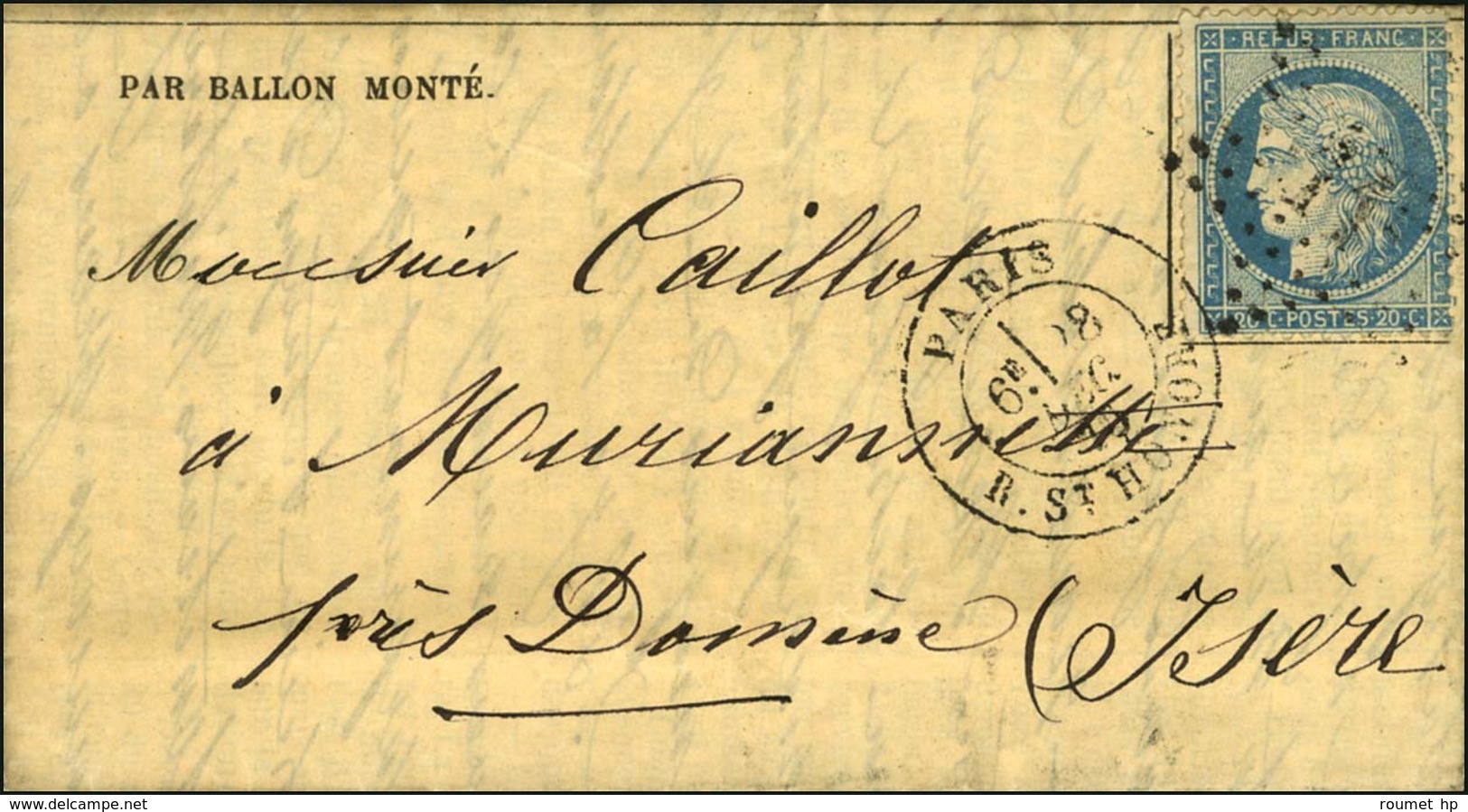 Etoile 11 / N° 37 Càd PARIS / R. ST HONORE 28 DEC. 70 6e Levée Sur Gazette Des Absents N° 20 Pour Murianette Près Domène - Guerre De 1870