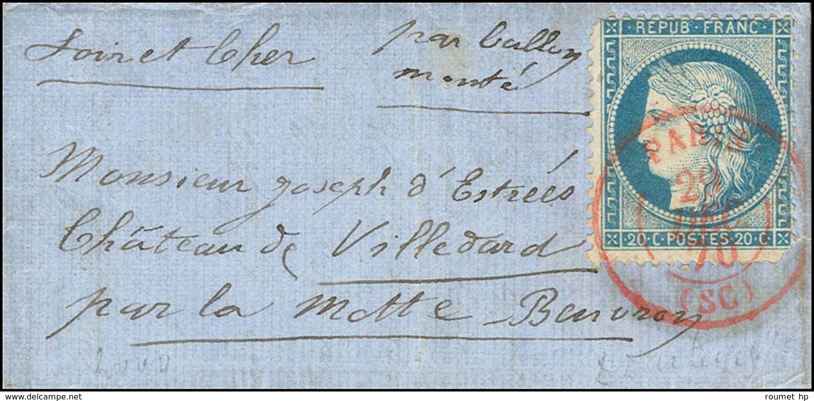 Càd Rouge PARIS SC 29 DEC. 70 / N° 37 Sur Lettre Petit Format Pour La Motte Beuvron (Loir Et Cher). Càd D'arrivée 9 JANV - Guerre De 1870