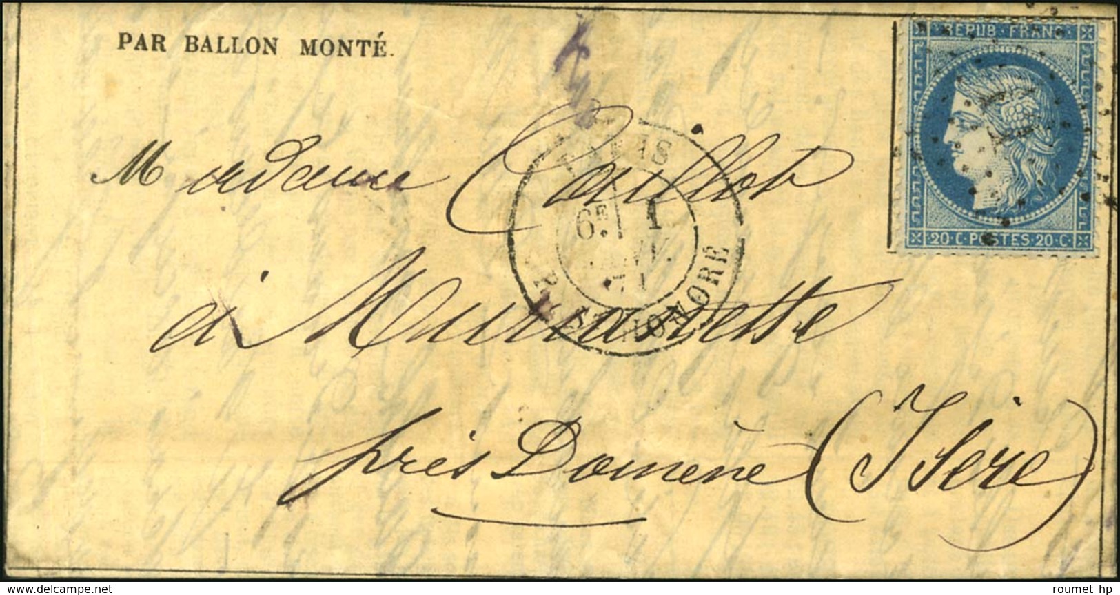Etoile 11 / N° 37 Càd PARIS / R. ST HONORE 1 JANV. 71 Sur Gazette Des Absents N° 21 Pour Murianette Près Domène (Isère). - Guerre De 1870