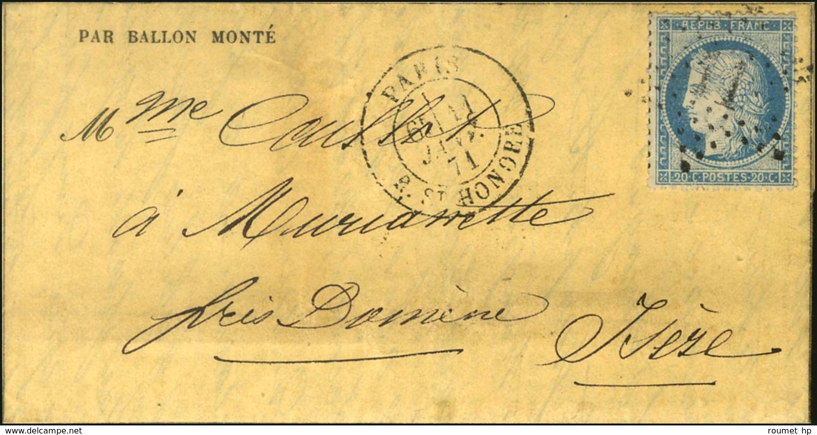 Etoile 11 / N° 37 Càd PARIS / R. ST HONORE 11 JANV. 71 Sur Gazette Des Absents N° 25 Pour Murianette Près Domène (Isère) - Guerre De 1870
