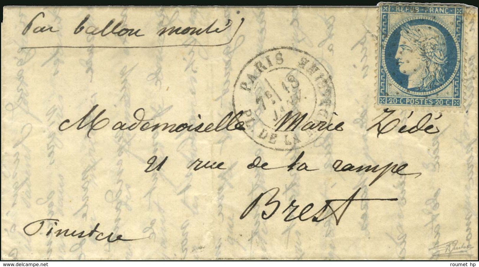 Etoile 3 / N° 37 Càd PARIS / PL. DE LA MADELEINE 18 JANV. 71 Sur Lettre Pour Brest. Au Verso, Càd D'arrivée Date Illisib - Guerre De 1870