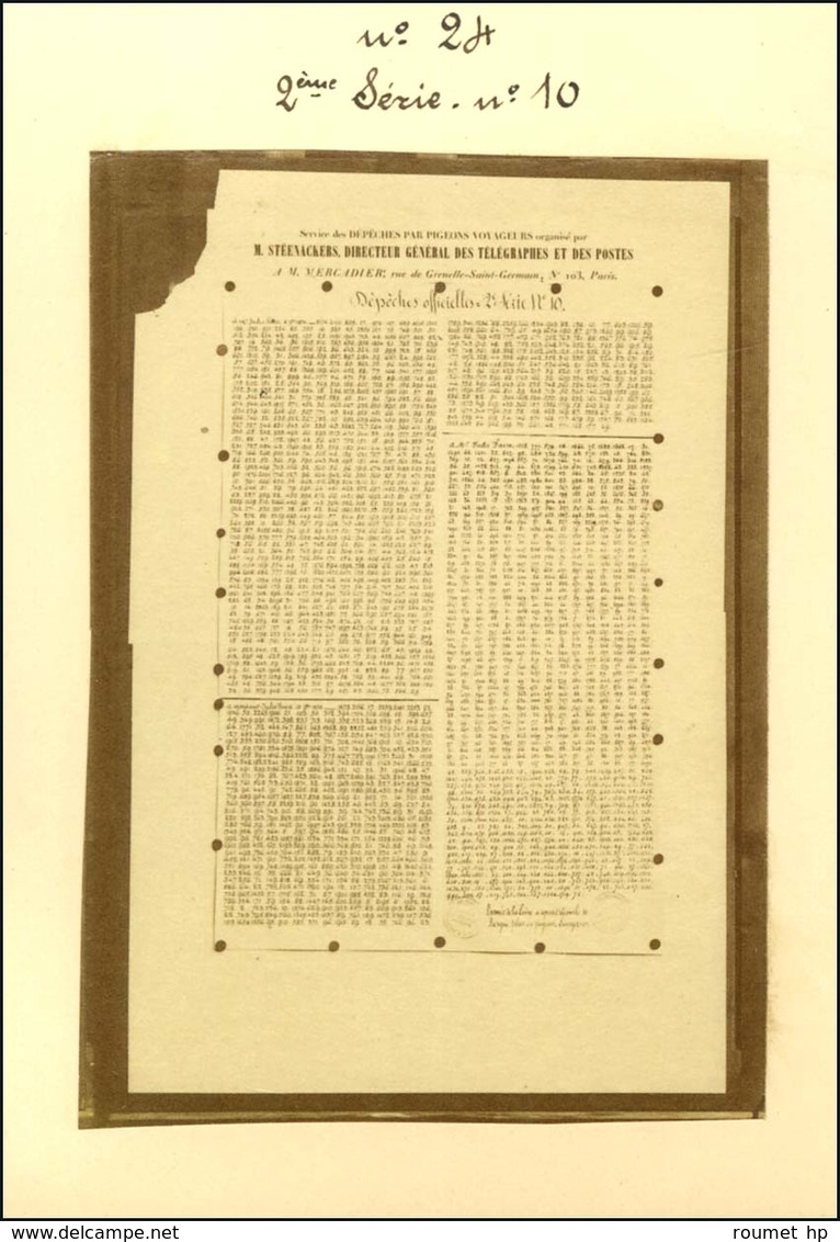 Pigeongramme : Dépêche Officielle 2ème Série N° 10. - TB. - Krieg 1870