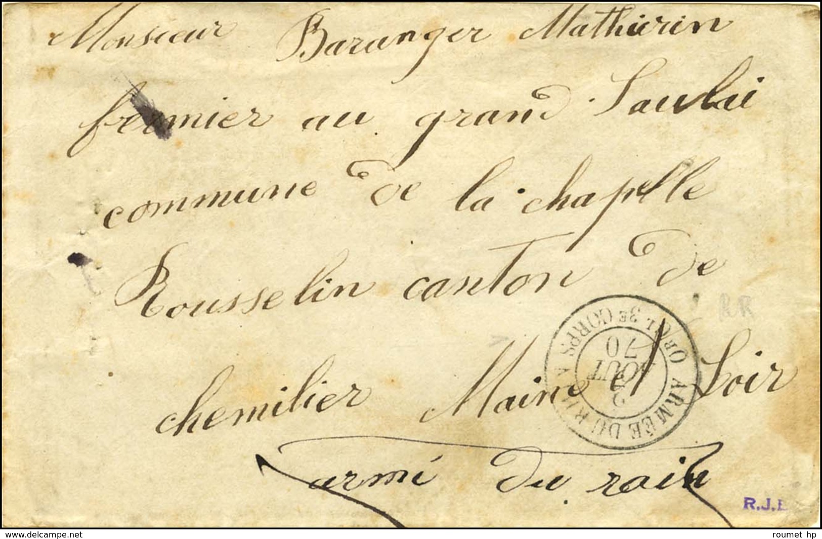 Càd ARMEE DU RHIN / Qr Gl 3e CORPS 2 AOUT 70 Sur Lettre Avec Texte Pour Le Maine Et Loire. - TB. - R. - Guerre De 1870