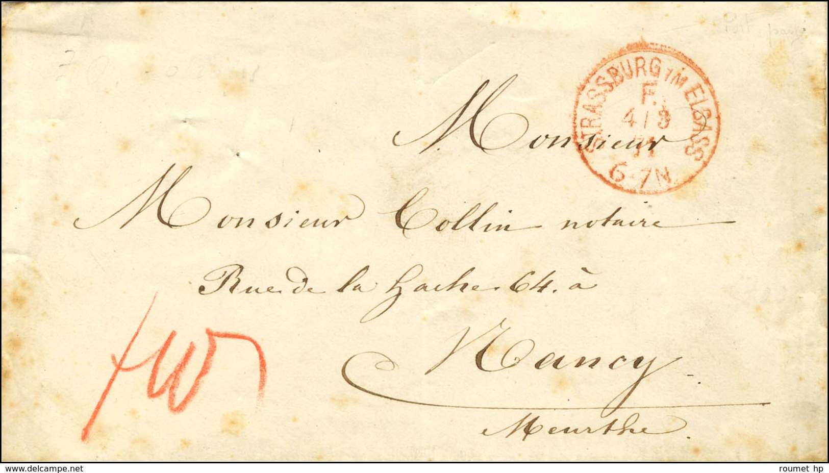 Càd Rouge STRASSBURG IM ELSASS / F Sur Lettre Pour Nancy. 1871. - TB / SUP. - Briefe U. Dokumente