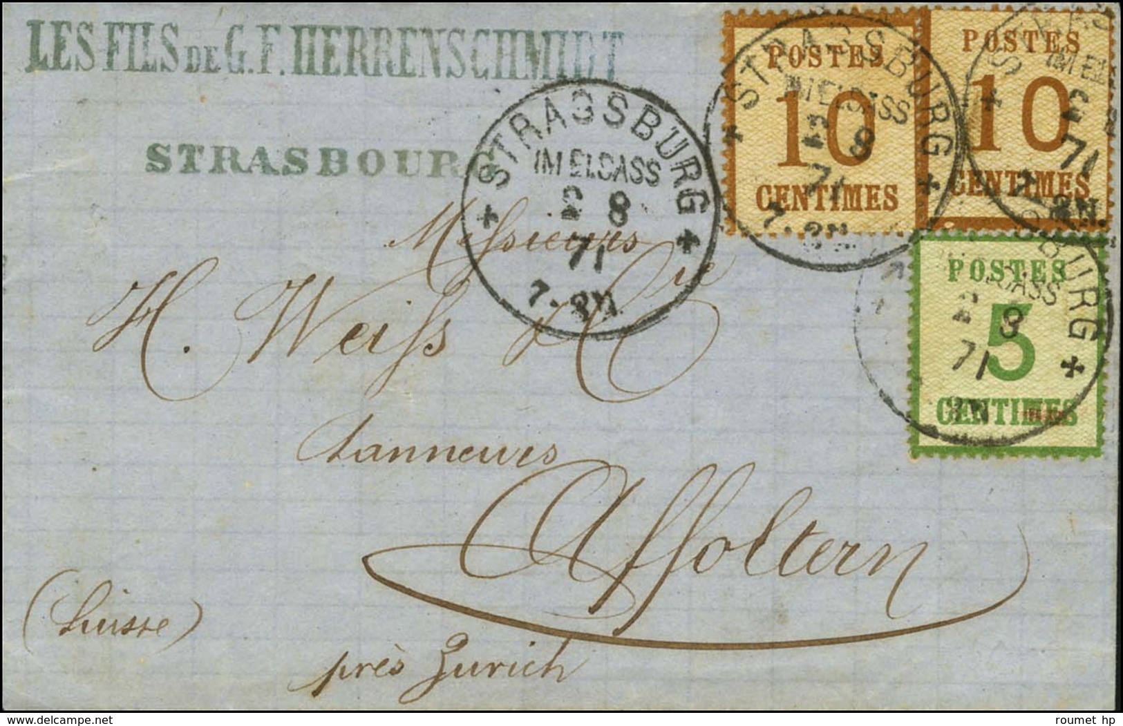 Càd STRASSBURG / IM ELSASS / Alsace N° 4 + 5 (2) Sur Lettre Pour Affoltern (canton De Zurich). 1871. - TB / SUP. - R. - Covers & Documents