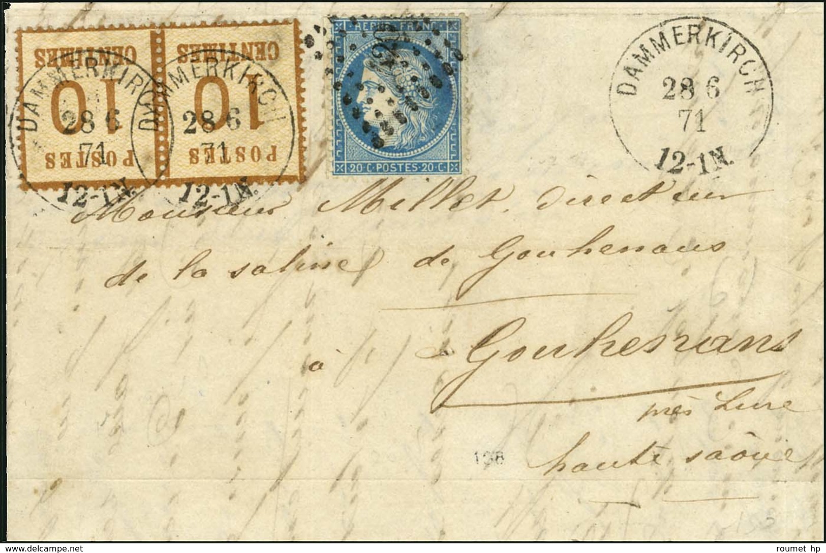 Càd DAMMERKIRCH / Alsace N° 5 Paire + PC Du GC 420 / N° 37 Sur Lettre En Affranchissement Mixte Pour Lure. 1871. - TB /  - Lettres & Documents