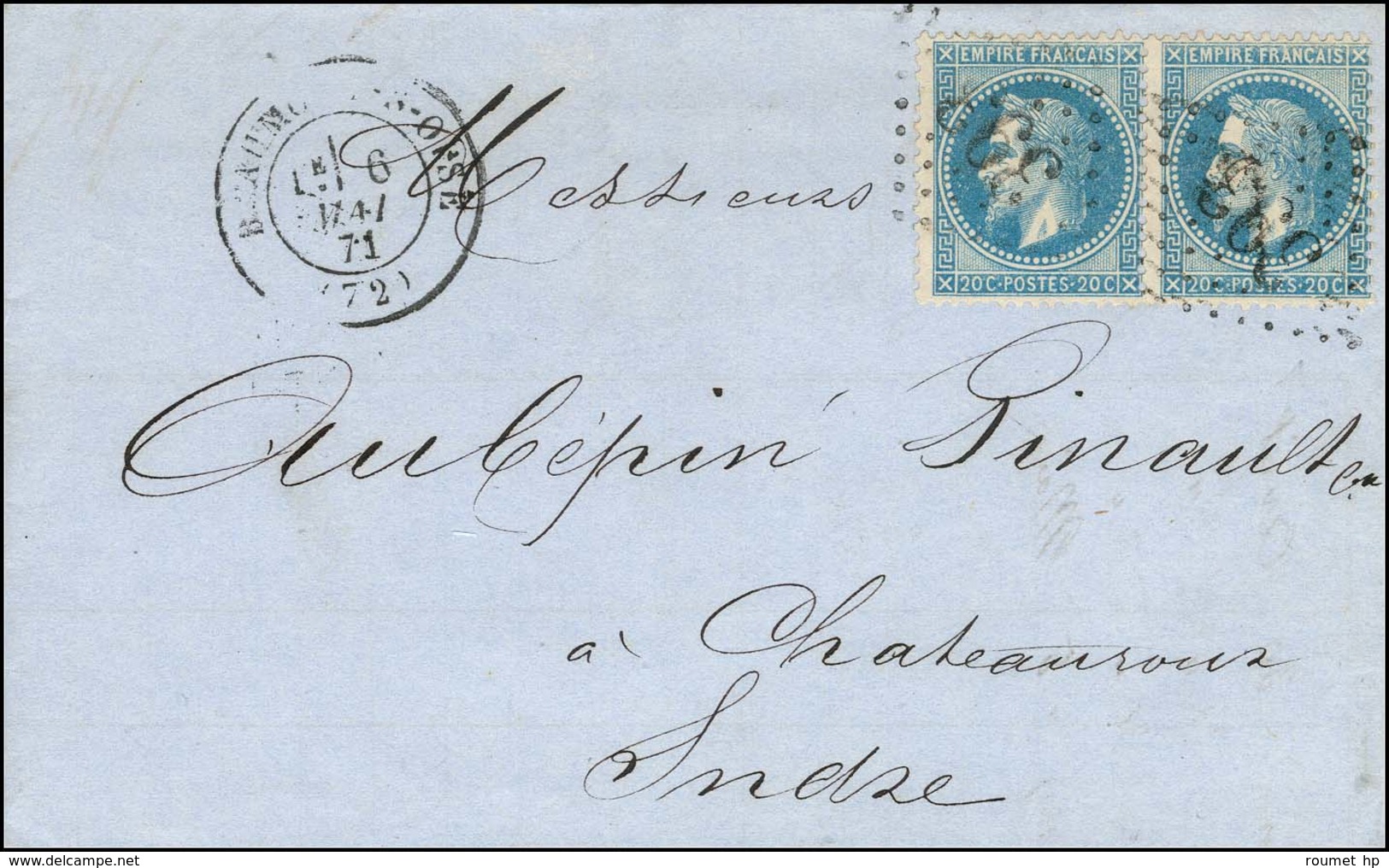 Lettre 2 Ports Avec Texte Daté De Paris Le 5 Mai 1871 Pour Châteauroux Remise Par Un Passeur Au Bureau De Beaumont Sur O - War 1870