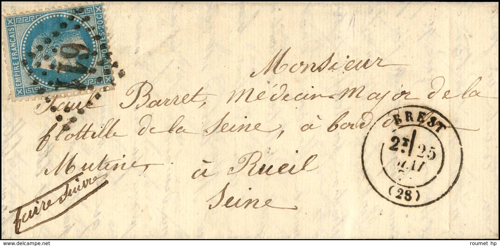 Lot De 2 Lettres De Brest Adressées Au Médecin Major De La Flottille De La Seine à Bord De La Mutine à Rueil Et à Paris. - Guerre De 1870