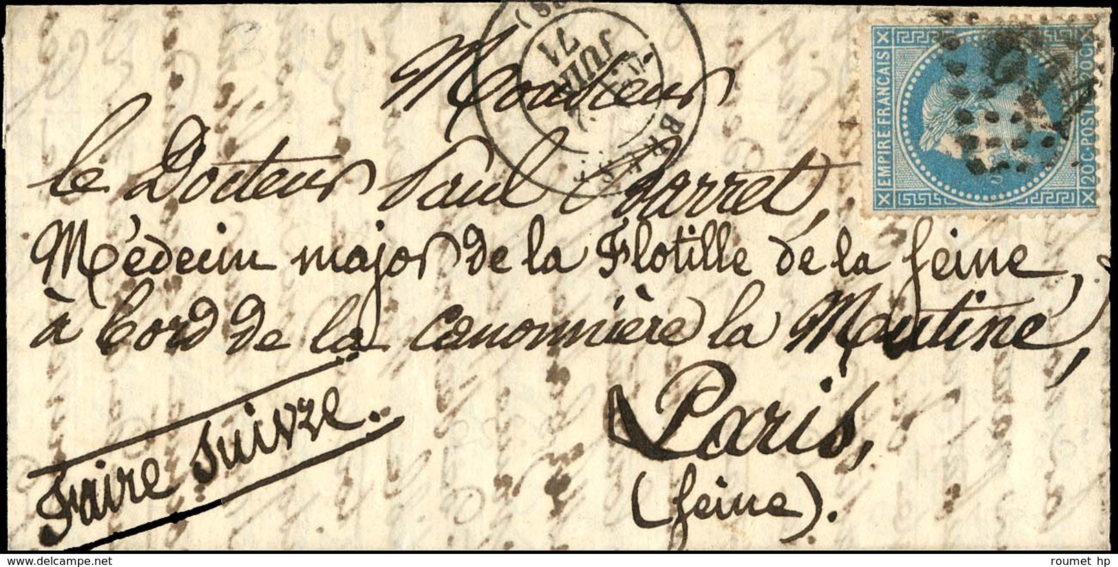 Lot De 2 Lettres De Brest Adressées Au Médecin Major De La Flottille De La Seine à Bord De La Mutine à Rueil Et à Paris. - War 1870