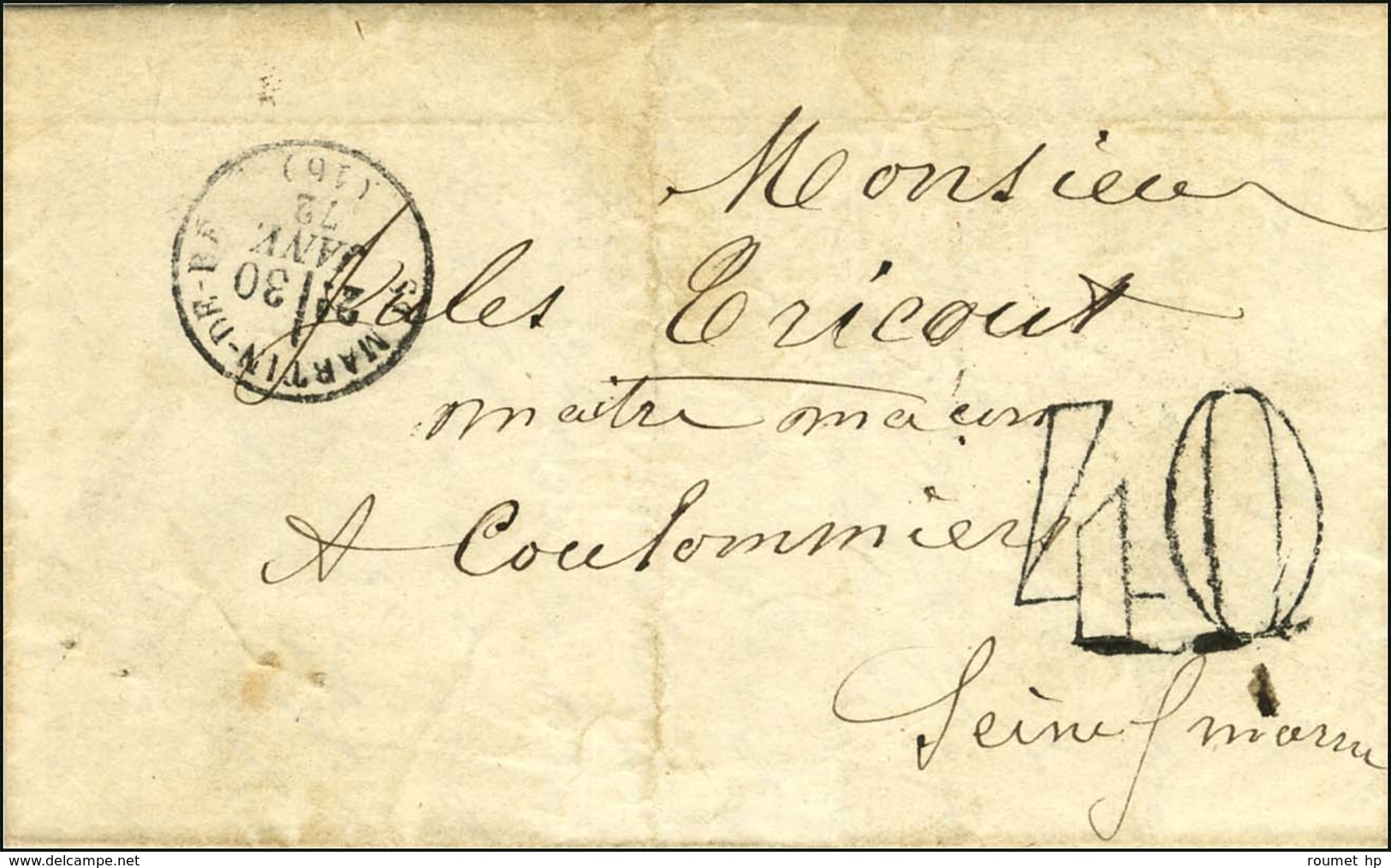 Càd T 16 ST MARTIN DE RE (16) 30 JANV. 72 Taxe 40 DT Sur Lettre Avec Texte D'un Prisonnier Politique Daté Déporté Au For - Guerra Del 1870