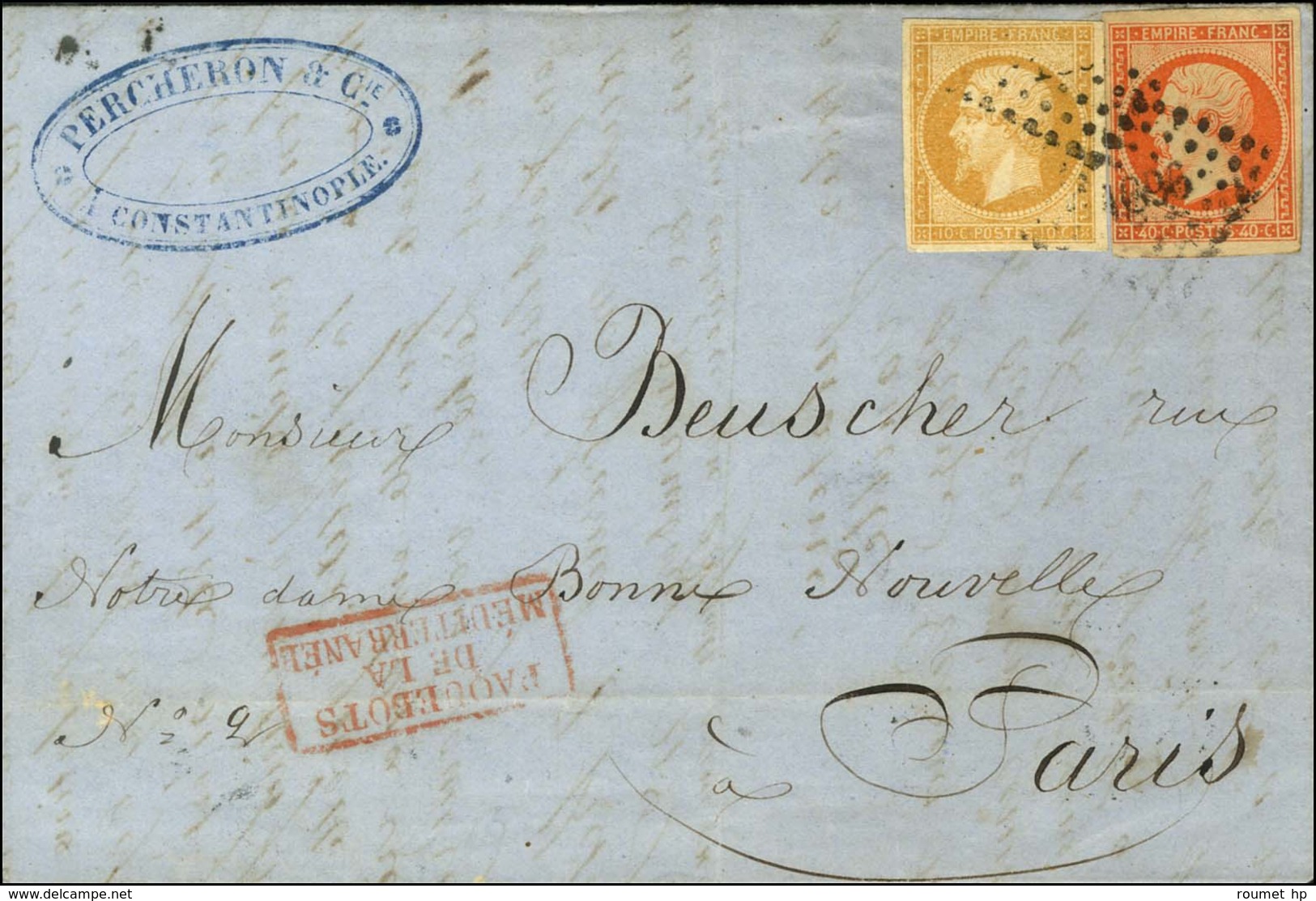 Lettre De Constantinople Pour Paris Datée Le 18 Mai 1857, L'agent Embarqué Du BORYSTHENE N'ayant Sur Ce Voyage Ni Ancre  - Poste Maritime