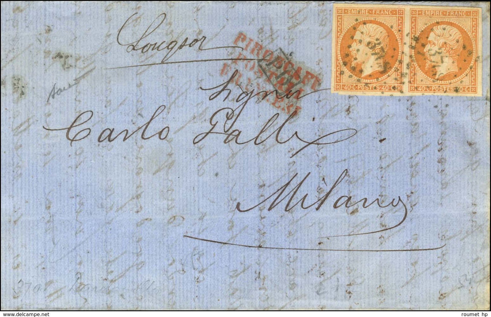 PC 3708 (les Dardanelles) / N° 16 Paire, Marque Manuscrite '' Louqsor '' Sur Lettre Avec Texte Pour Milan, Au Verso Càd  - Poste Maritime