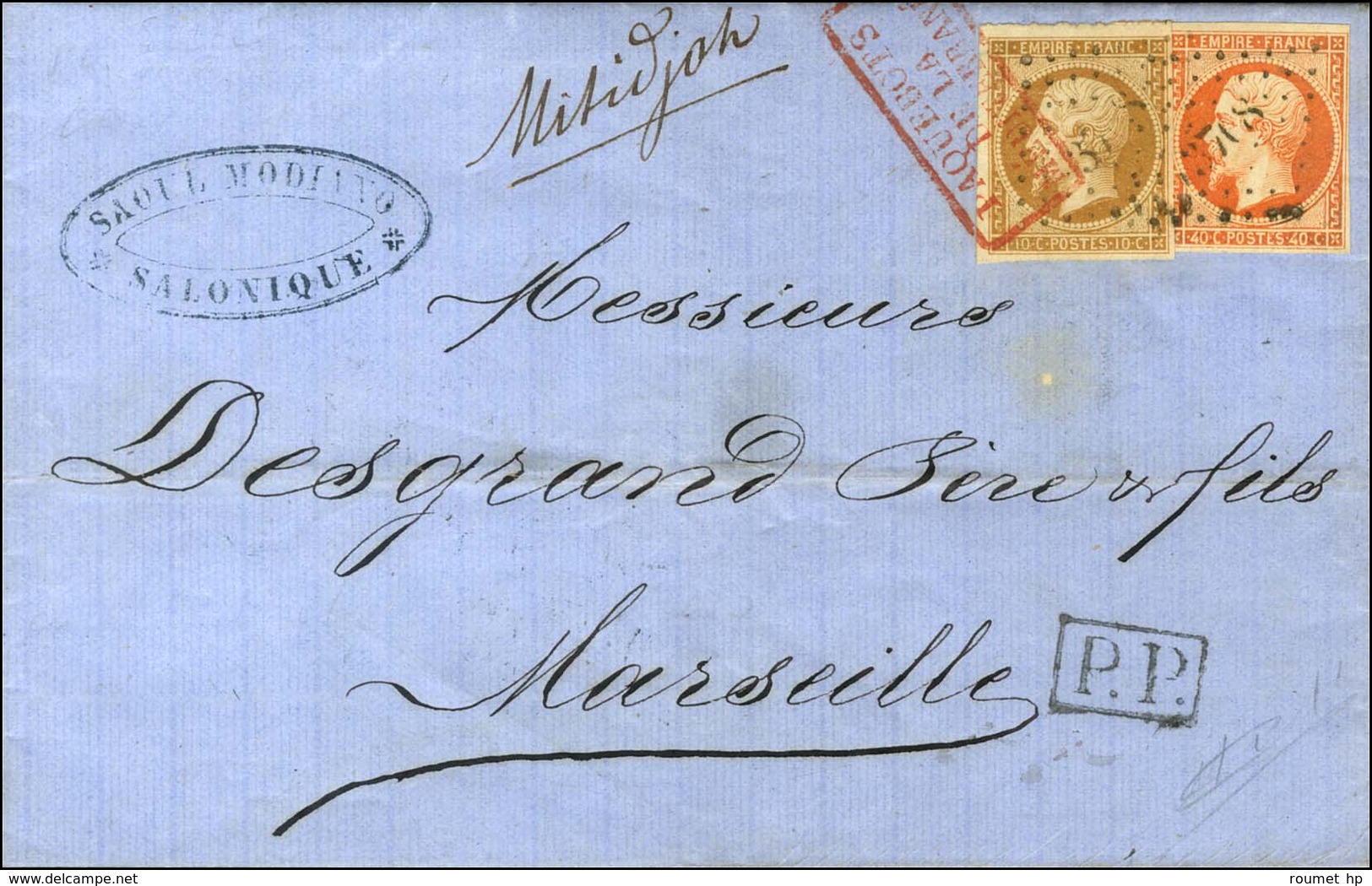 PC 3708 (Dardanelles) / N° 13 + 16 + Marque Manuscrite Du Paquebot '' Mitidjah '' Sur Lettre Avec Texte Daté De Saloniqu - Poste Maritime