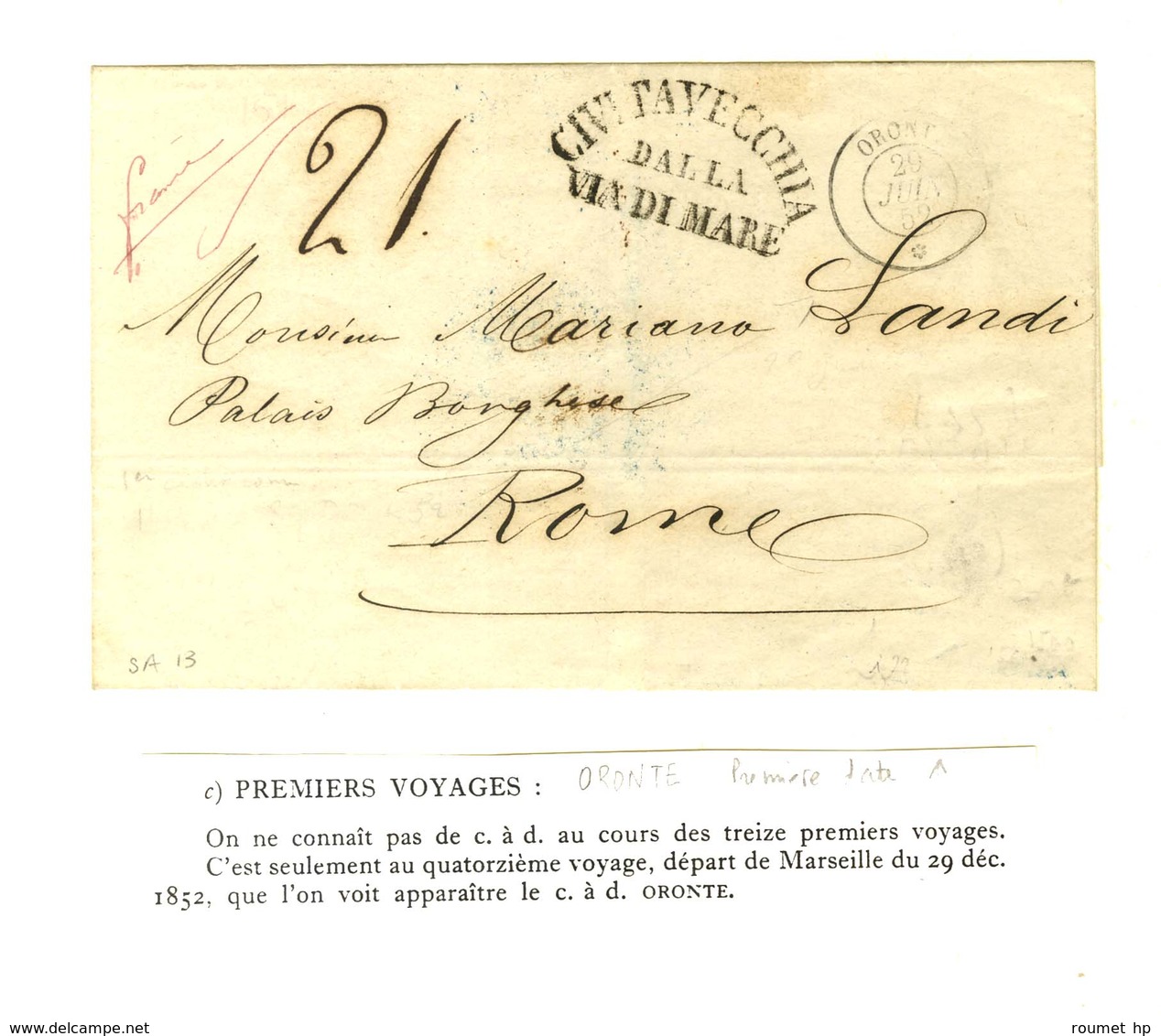 Càd ORONTE * 29 JUIN 52 1ère Date Sur Lettre De Marseille Pour Rome. - TB / SUP. - R. - Poste Maritime