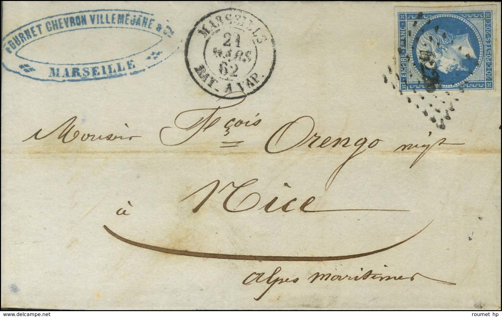 PC 4226 (Nice) / N° 14 Càd MARSEILLE / BAT. A VAP Sur Lettre Pour Nice. 1862. - TB / SUP. - R. - Poste Maritime