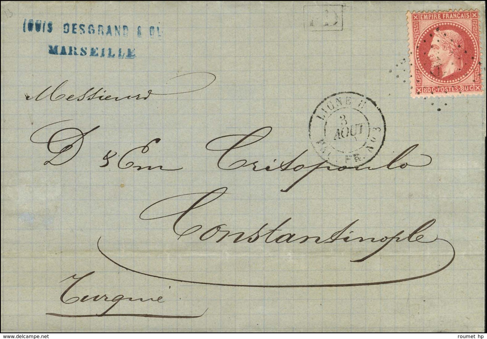 Ancre / N° 32 Càd LIGNE U / PAQ. FR N° 3 Sur Lettre De Marseille Pour Constantinople. 1872. - TB / SUP. - Posta Marittima