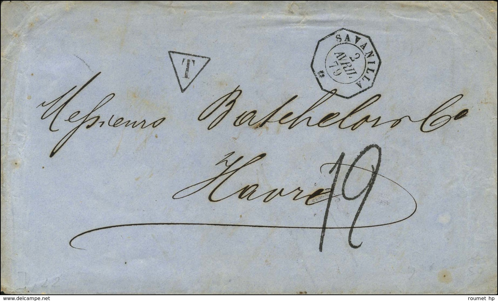 Càd Octo SAVANILLA / * (type 2 - RR.) Sur Lettre Taxée De Barranquilla Pour Le Havre. 1879. - SUP. - R. - Poste Maritime
