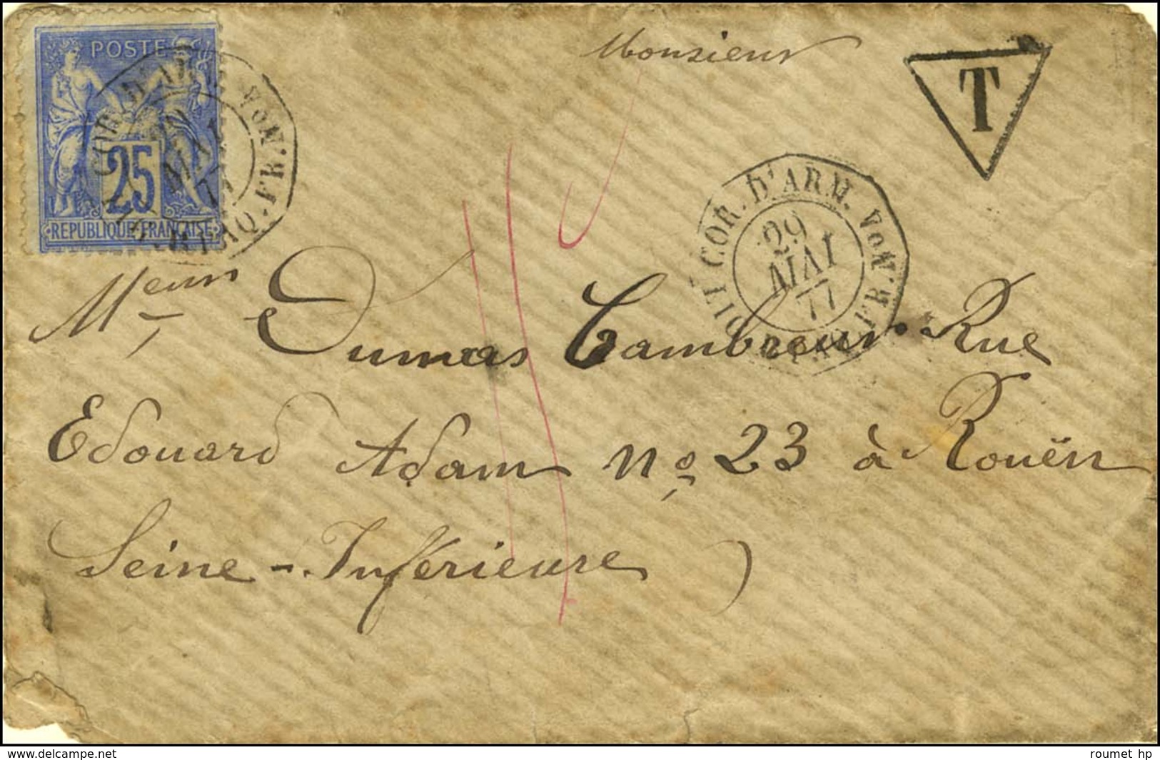 Càd Octo COR. D'ARM. / LIG B PAQ. FR N° 4 / N° 78 Sur Lettre Pour Rouen Taxée 15c. 1877. - TB / SUP. - R. - Schiffspost