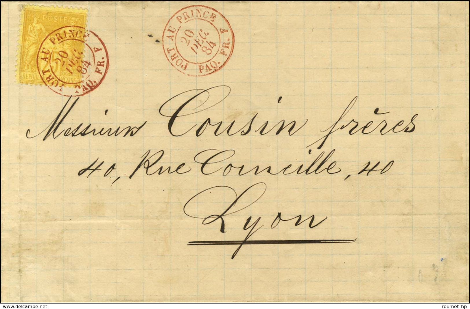 Càd Rouge PORT AU PRINCE / PAQ.FR. F 20 DEC. 84 / N° 92 Sur Lettre Pour Lyon. 1ère Pièce Vue. - SUP. - RR. - Maritime Post