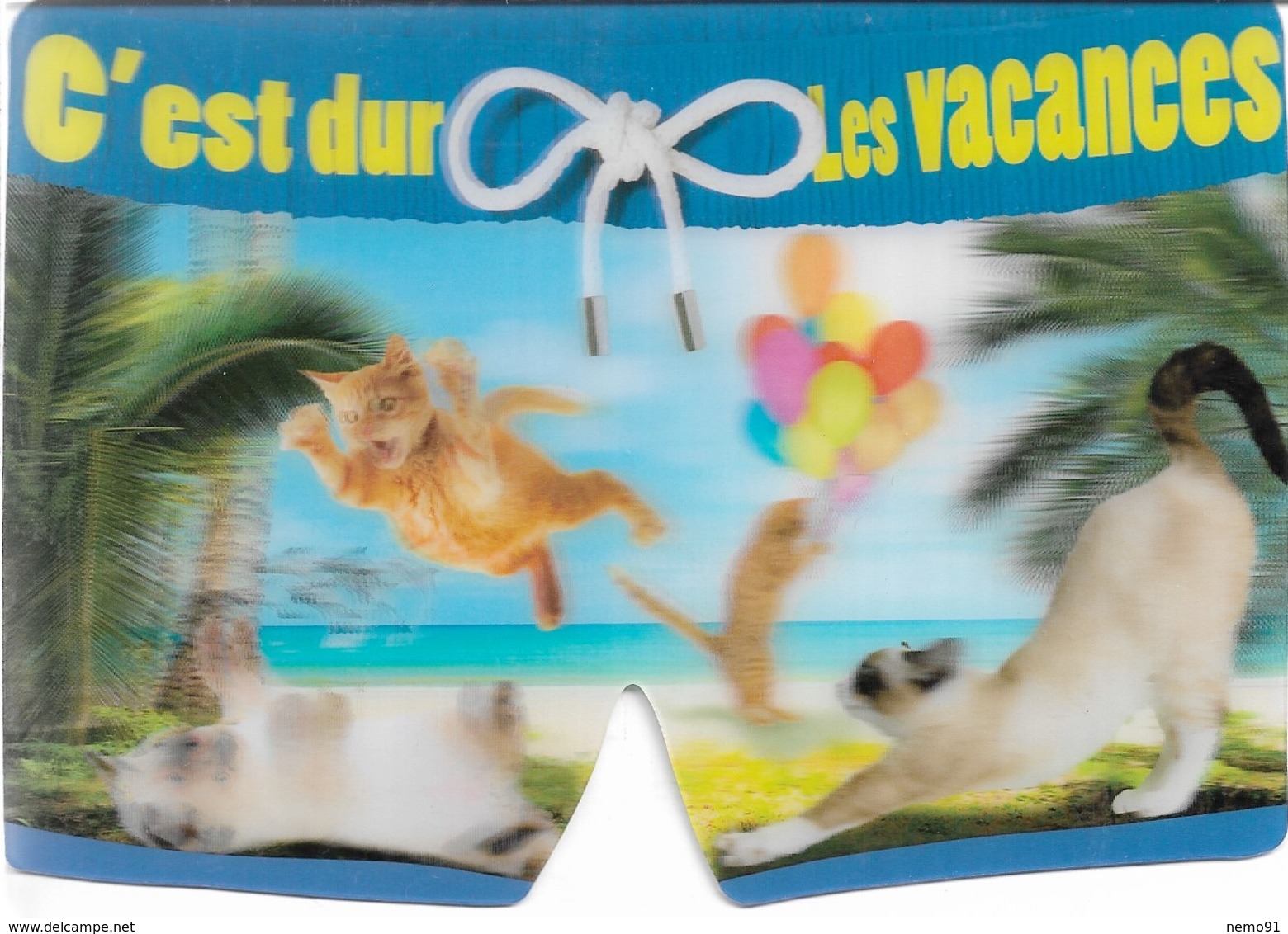 CHATS - CARTE LENTICULAIRE - C'EST DUR LES VACANCES - 4 PETITS CHATS - CPM - VIERGE - - Cats