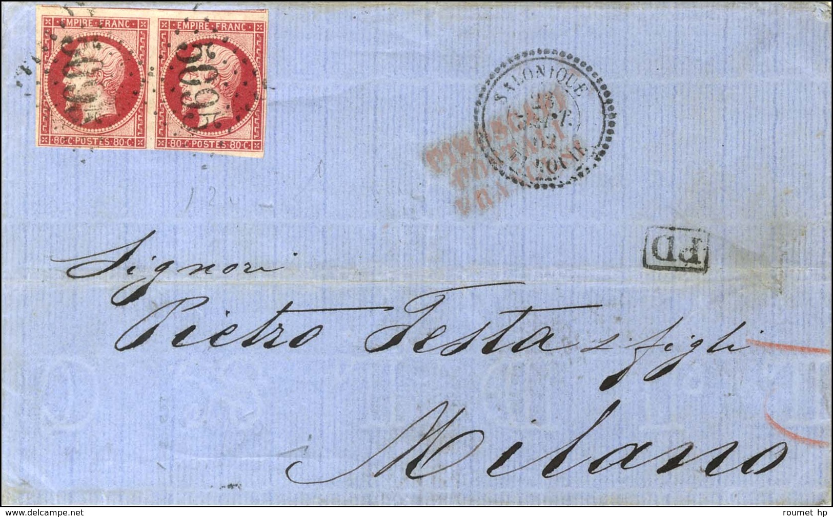 GC 5095 / N° 17 Paire Càd T 22 SALONIQUE / TURQUIE Sur Lettre Pour Milan. 1862. - TB / SUP. - R. - Maritime Post