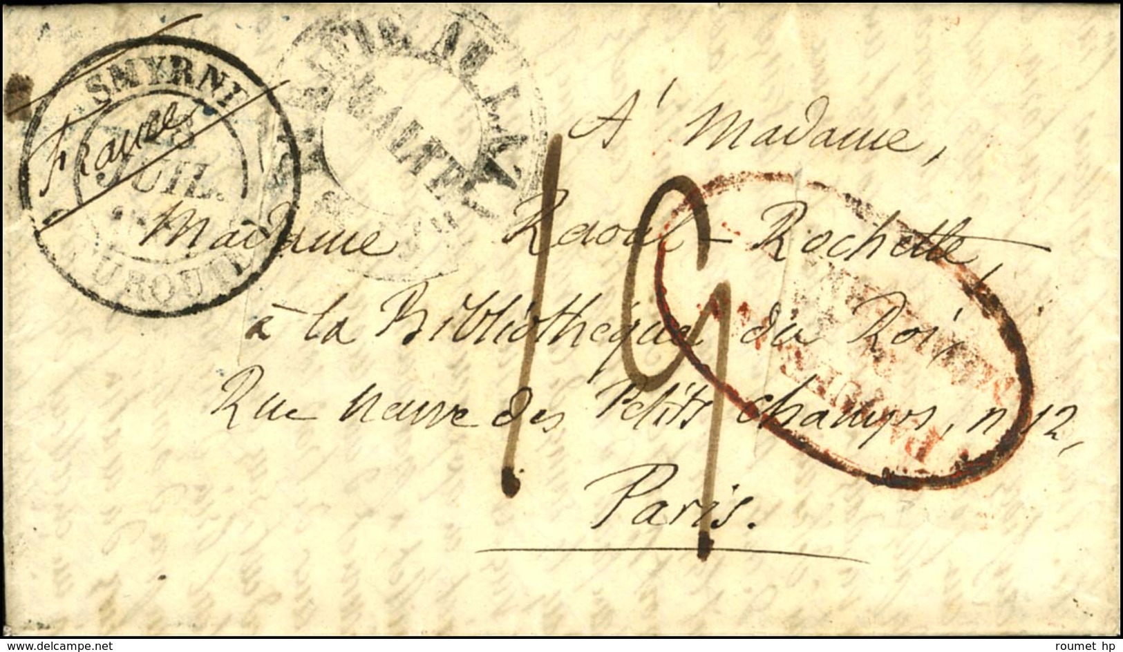 Càd T 14 SMYRNE / (TURQUIE) Sur Lettre Avec Très Bon Texte Daté De Smyrne Pour Paris, Au Recto Cachet Rouge Ovale PAQUEB - Maritime Post