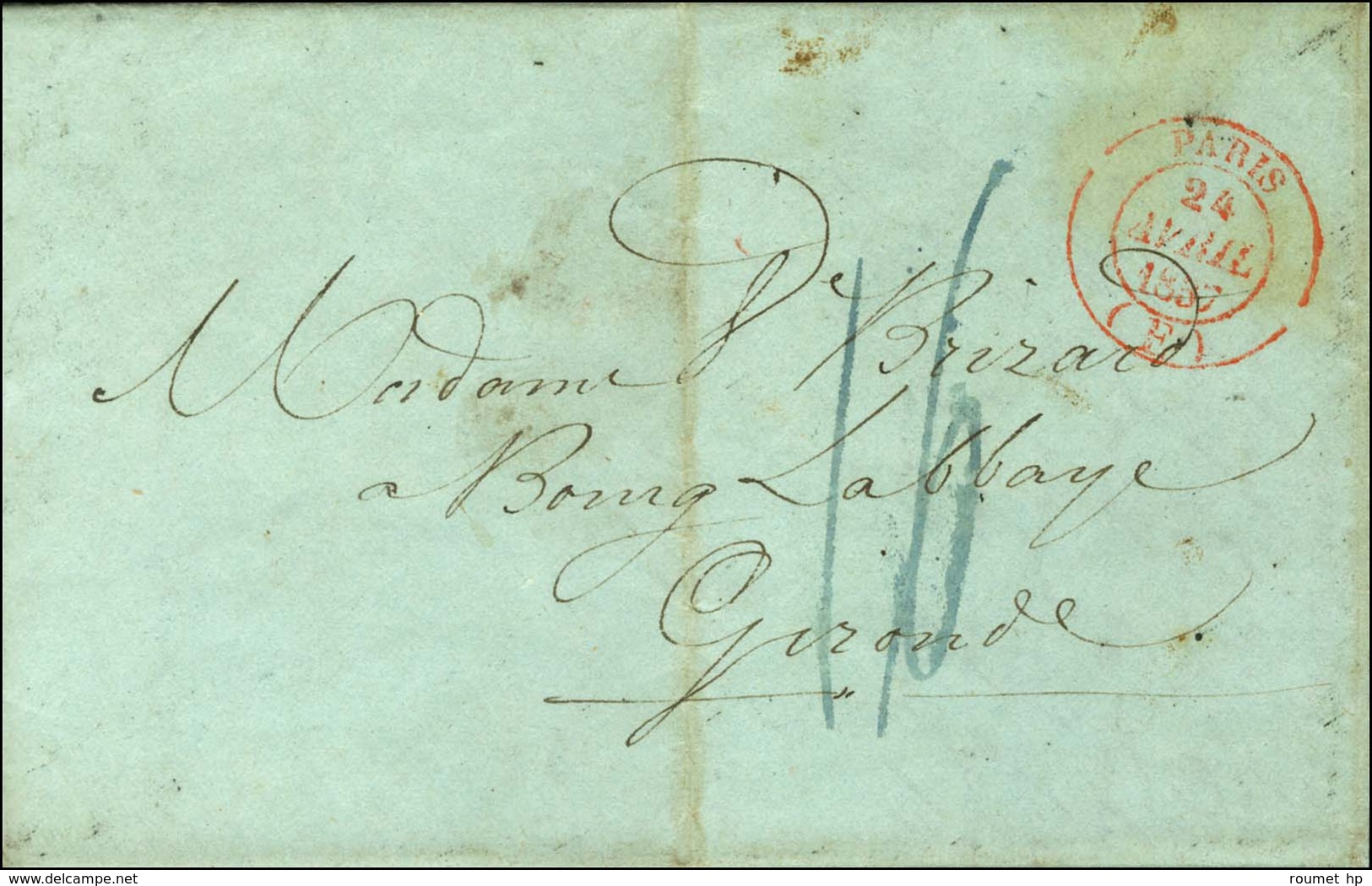 Lettre Avec Texte Daté '' St Pierre Le 16 Février 1837 '' Pour Bourg Sur Gironde Acheminée Jusqu'à Paris, Au Recto Grand - Schiffspost