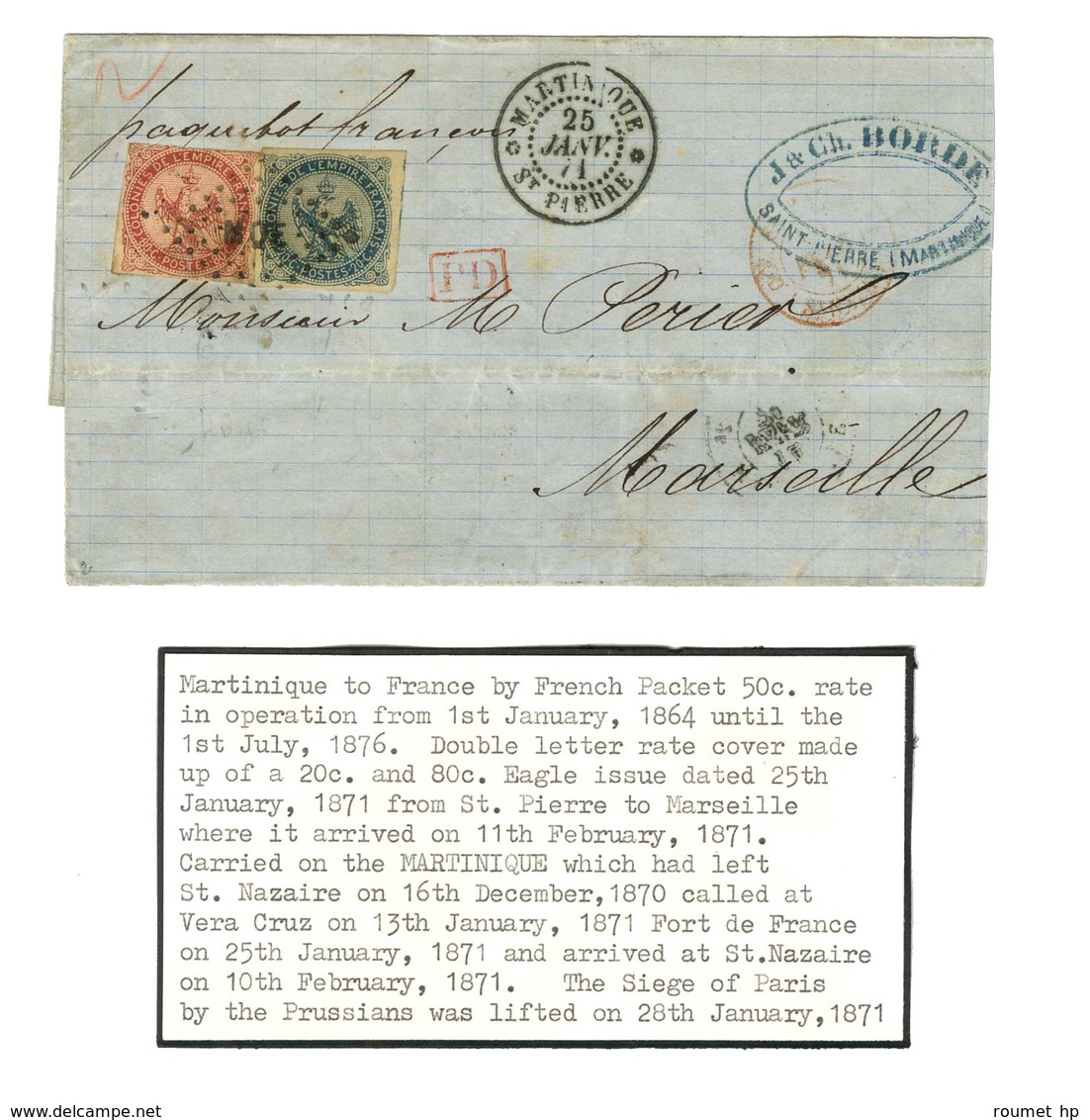 Losange MQE / Col. Gen. N° 4 + 6 Càd * MARTINIQUE / ST PIERRE 25 JANV. 71 Sur Lettre 2 Ports Pour Marseille. - TB / SUP. - Maritime Post