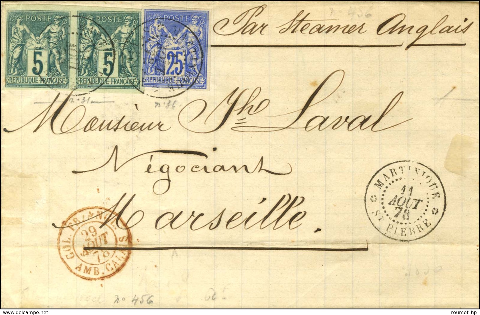 Càd MARTINIQUE / ST PIERRE / CG N° 31 (2) + 36 Sur Lettre Pour Marseille. 1878. - SUP. - R. - Maritime Post