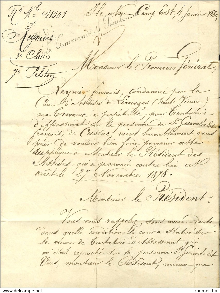 Càd Nlle - CALEDONIE / NOUMEA / Col. Gen. N° 43 Sur Lettre Avec Texte Daté De L'Ile Nou Camp Est 4 Janvier 1880 Adressée - Poste Maritime