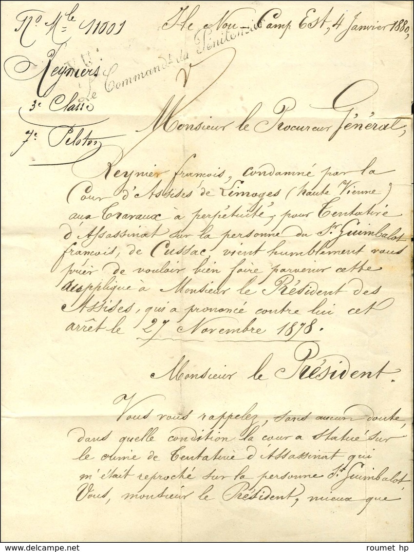 Càd Nlle - CALEDONIE / NOUMEA / Col. Gen. N° 43 Sur Lettre Avec Texte Daté De L'Ile Nou Camp Est 4 Janvier 1880 Adressée - Schiffspost