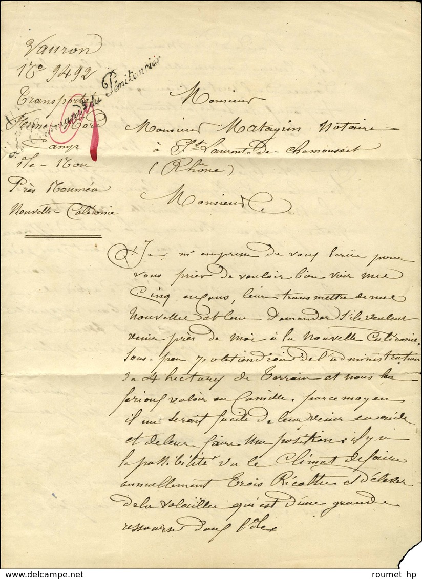 Càd Nlle - CALEDONIE / NOUMEA Sur Lettre Non Affranchie Avec Texte D'un Transporté à L'Ile Nou. Dans Le Texte, Censure : - Maritime Post