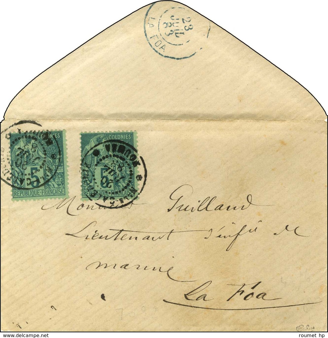 Càd Nlle - CALEDONIE / NOUMEA / Col. Gen. N° 49 (2) Sur Lettre Adressée à La Foa. Au Verso, Càd Bleu D'arrivée. 1883. -  - Schiffspost