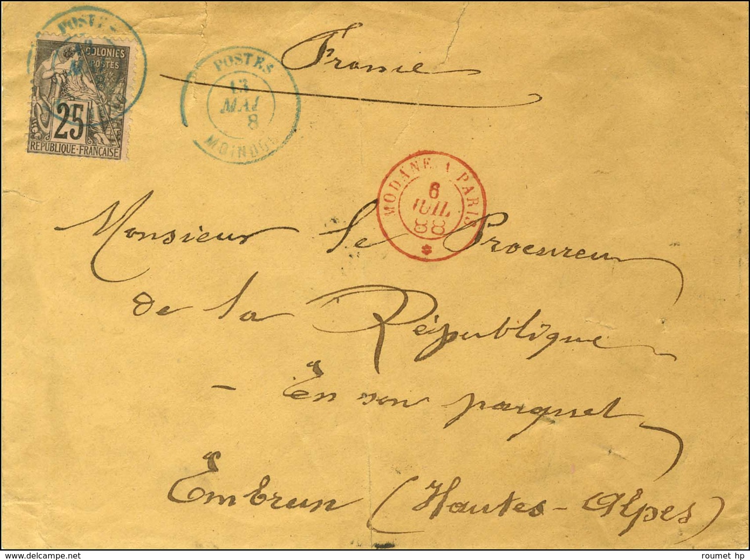 Càd Bleu POSTES / MOINDOU / Col. Gen. N° 54 Sur Lettre Pour La France. 1888. - TB / SUP. - R. - Poste Maritime