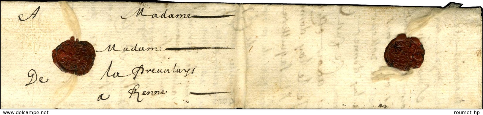 Lettre Avec Texte Daté De 1658 Adressée à Rennes Avec Fils De Soie Blancs. - SUP. - R. - ....-1700: Precursores