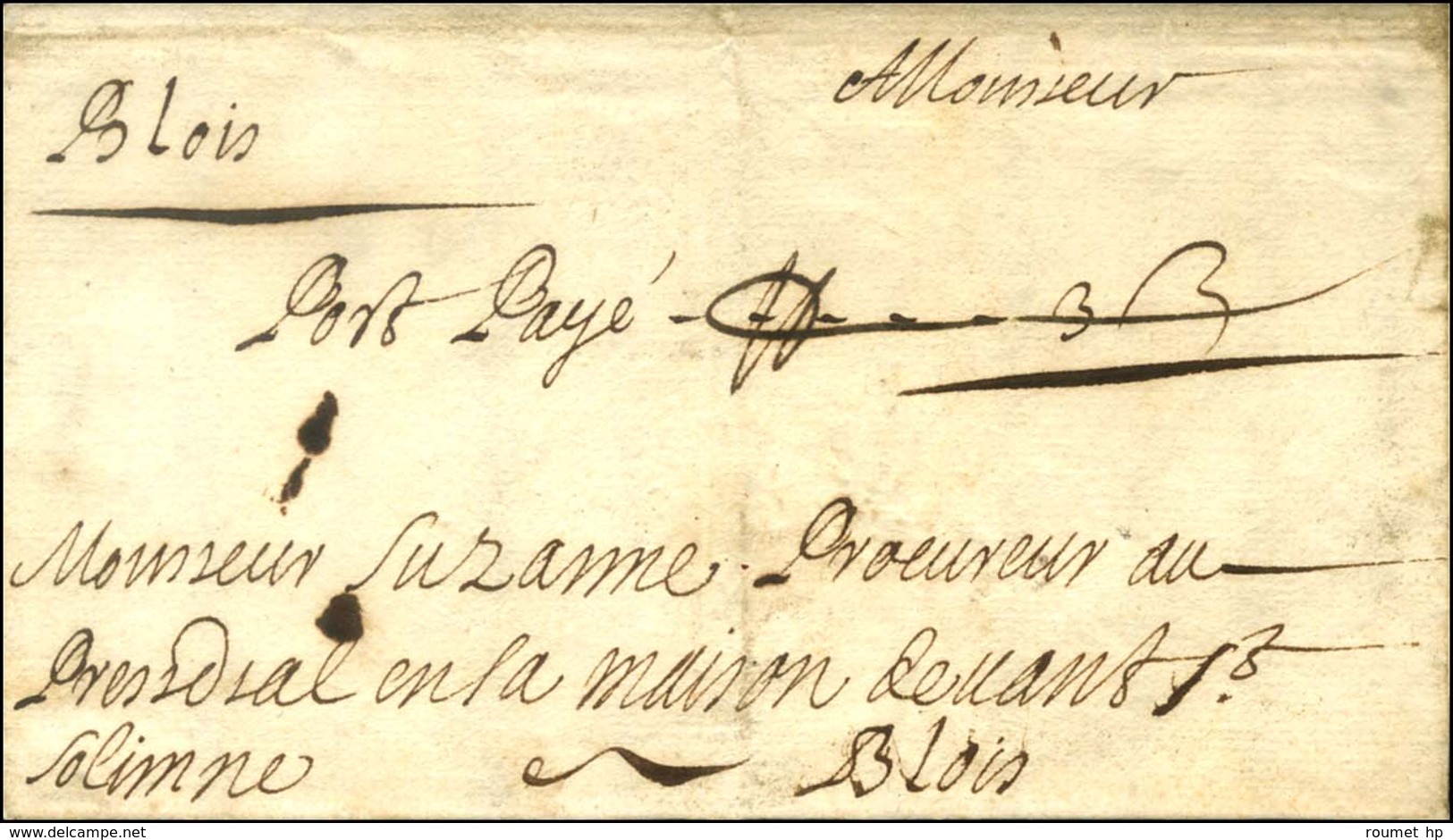 Lettre Avec Texte Daté D'Ingrande Le 25 Décembre 1682 Pour Blois, Au Recto Mention Manuscrite '' Port Payé ''. - TB / SU - ....-1700: Precursors