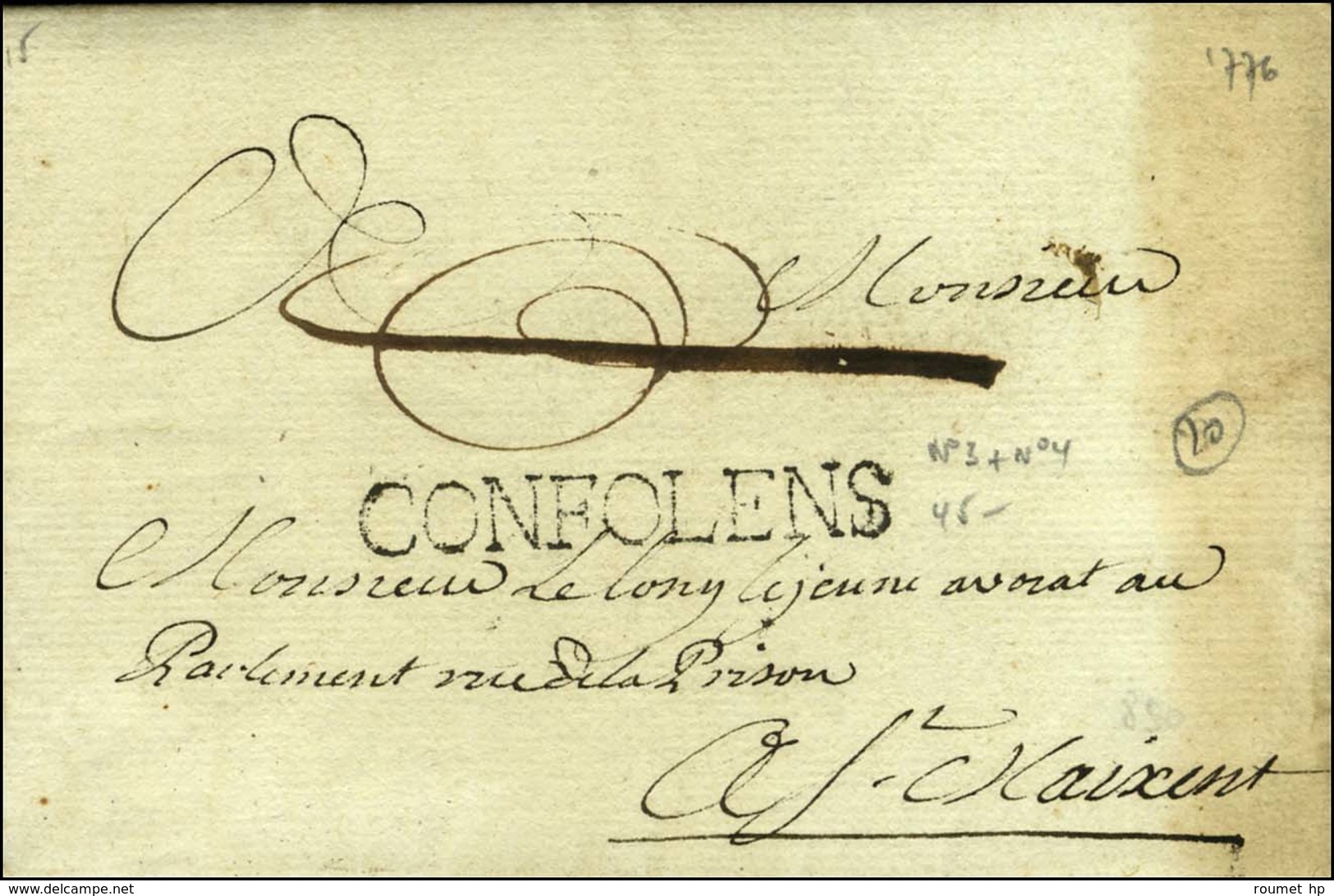 CONFOLENS (L N° 3) + Paraphe De Franchise (L N° 4) Sur Lettre Avec Texte Daté 1776. - SUP. - R. - 1701-1800: Precursores XVIII