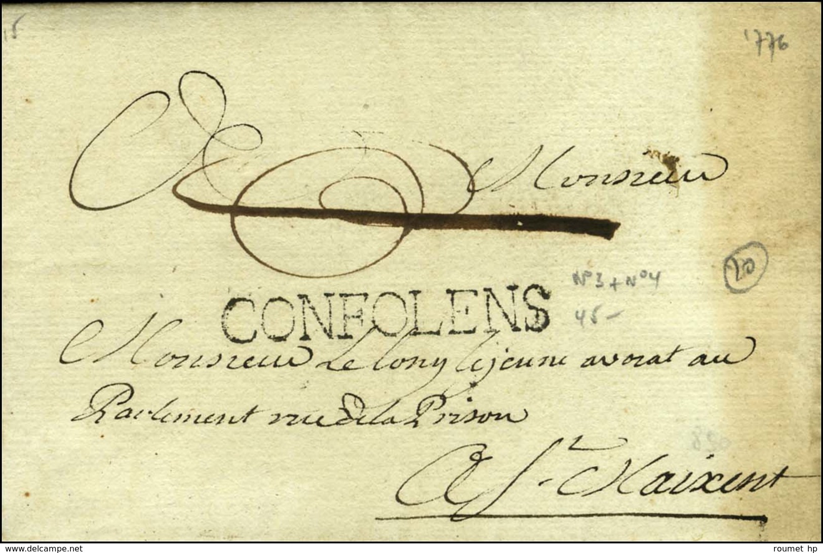 CONFOLENS (L N° 3) + Paraphe De Franchise (L N° 4) Sur Lettre Avec Texte Daté 1776. - SUP. - R. - 1701-1800: Precursori XVIII