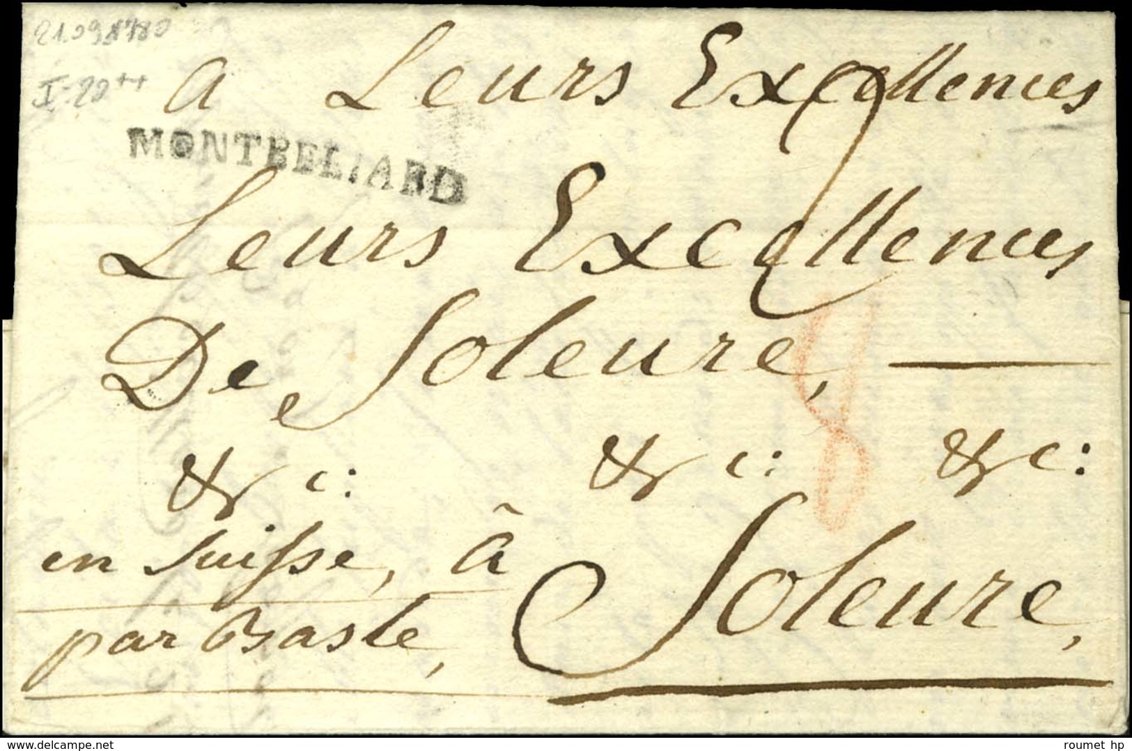 MONTBELIARD (L N° 3) Sur Lettre Avec Texte Daté 1780 Pour Soleure (Suisse). - SUP. - R. - 1701-1800: Precursores XVIII