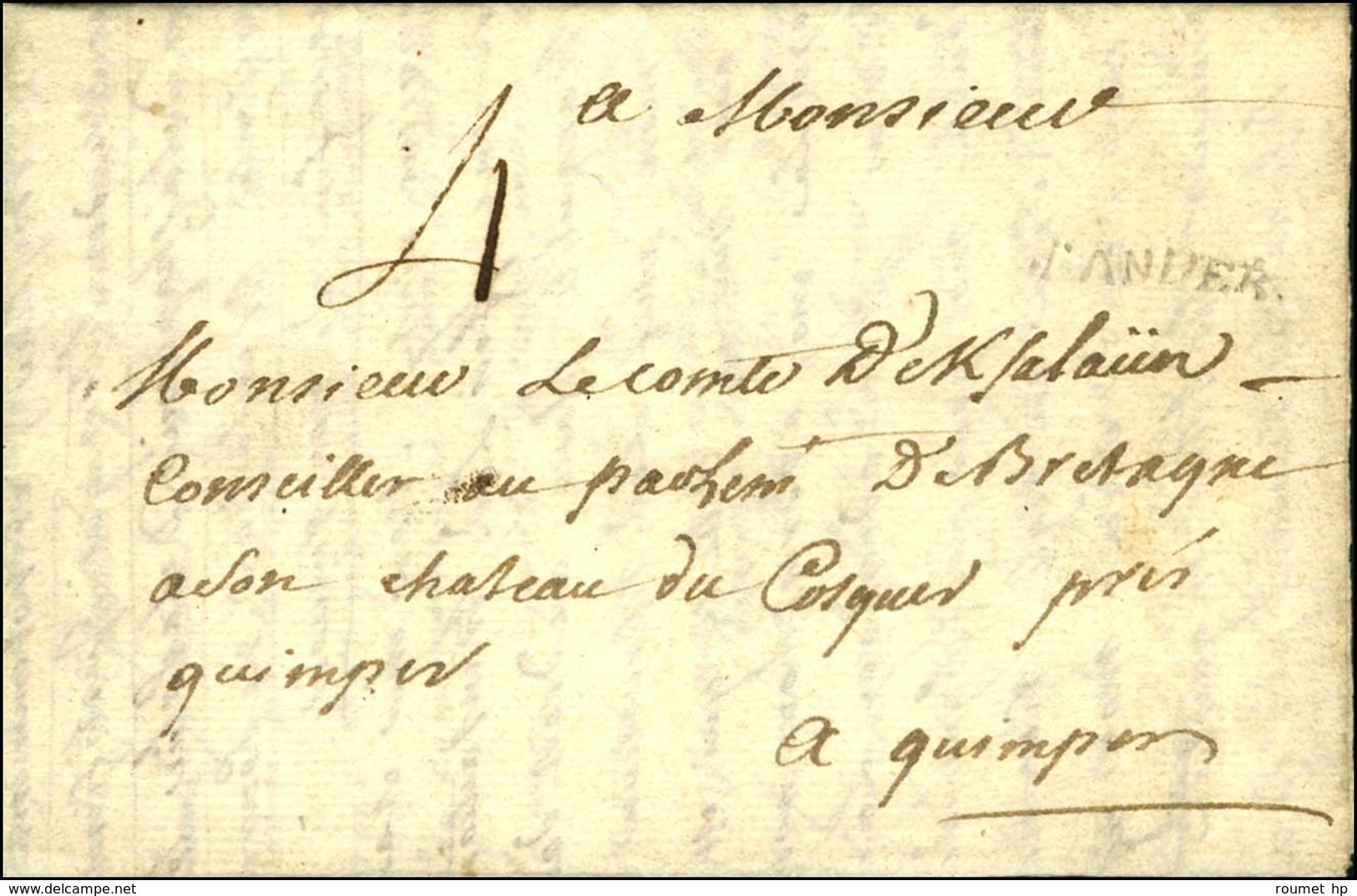 LANDER à Sec 18mm, Non Signalé Par Lenain Sur Lettre Avec Texte Daté De La Palue, Signée Nicolas Du Rosel Beaumanoir. 17 - 1701-1800: Précurseurs XVIII