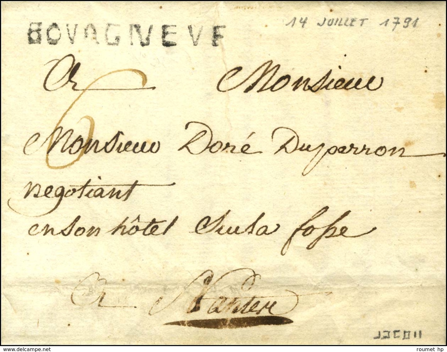 BOURGNEVF (L. N° 2) Sur Lettre Avec Texte Daté Le 14 Juillet 1791. - SUP. - R. - 1701-1800: Precursori XVIII